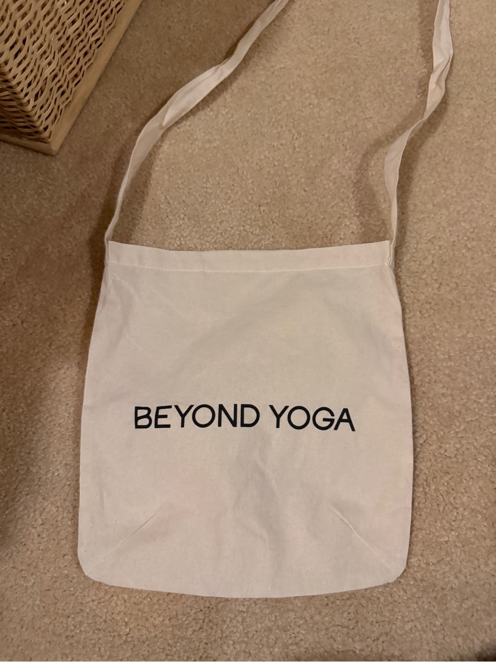Beyond Yoga Cream Canvas Crossbody Bag with Black Logo